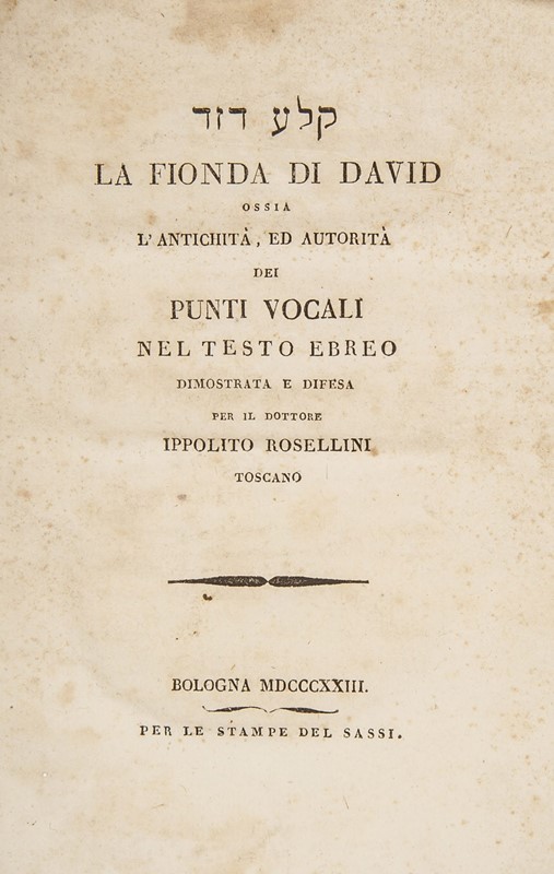 Hebrew Grammar. ROSELLINI. La fionda di David.  (1823)  - Auction FINE BOOKS, PRINTS  [..]