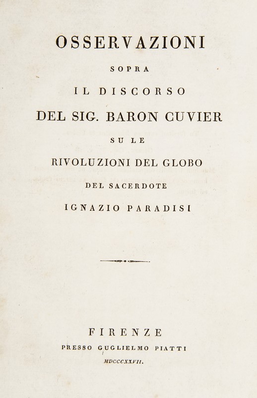 Science. PARADISI. Osservazioni sopra il discorso del sig. baron Cuvier su le rivoluzioni  [..]