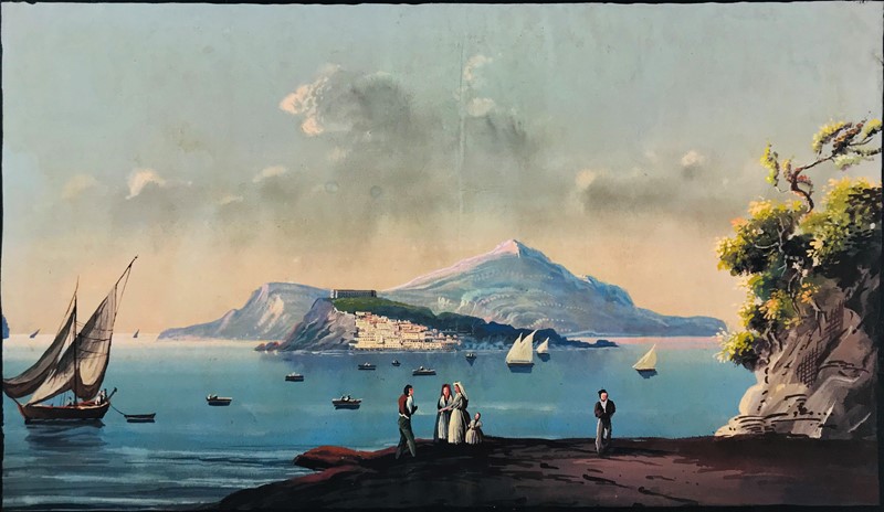 Gouache. Veduta panoramica del golfo di Ischia.  - Auction Prints, Maps and Documents.  [..]