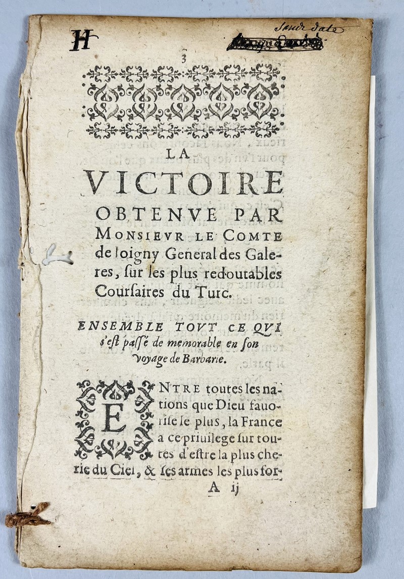War against the Turks. La Victoire obtenue par Monsieur le Comte de Joigny General  [..]