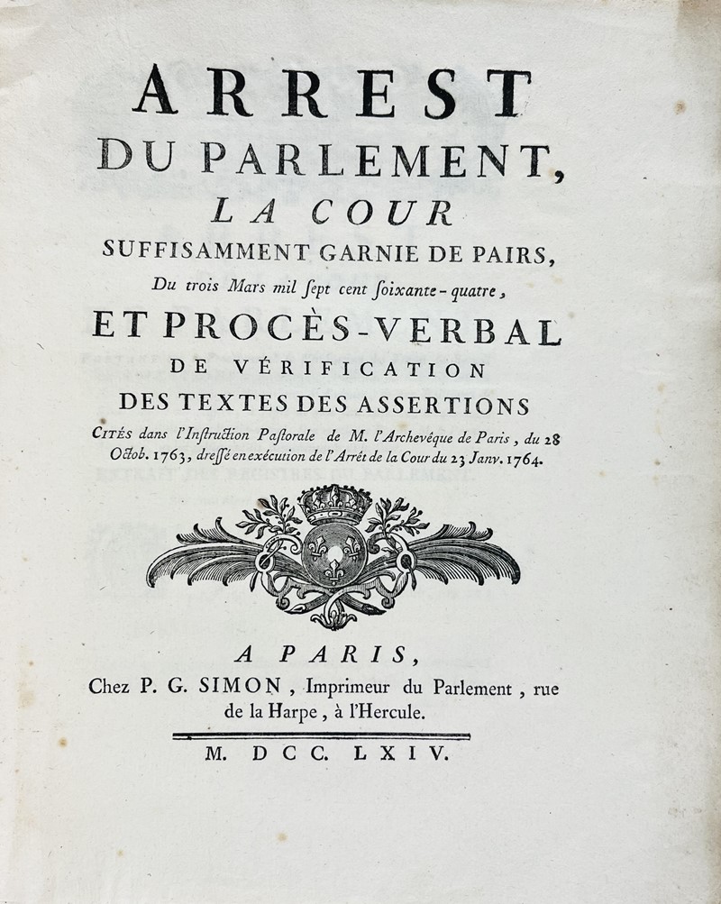 Suppression of the Jesuit Order. Arrest du Parlement, la Cour suffisamment Garnie  [..]