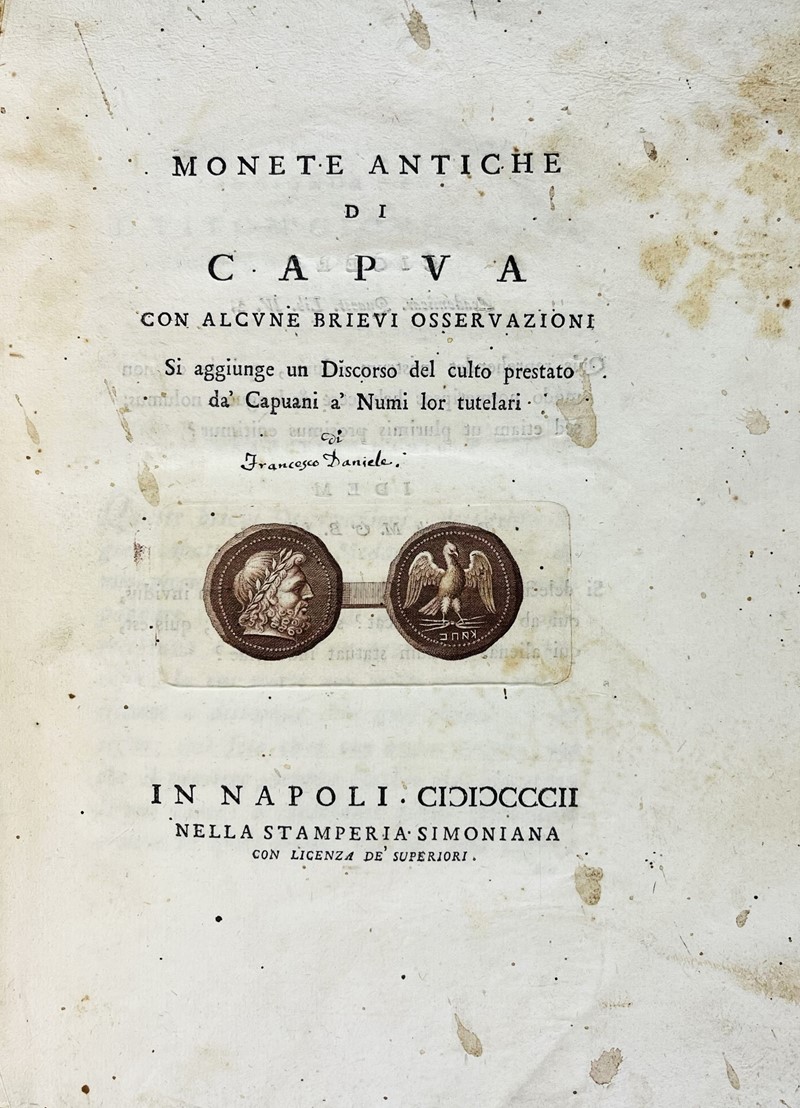 Ancient Coins. DANIELE. Monete antiche di Capua.  (1802)  - Auction FINE BOOKS,  [..]