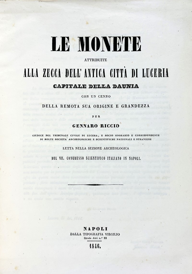 Ancient Coins. RICCIO. Le monete attribuite alla zecca dell&#39;antica citt&#224;  [..]