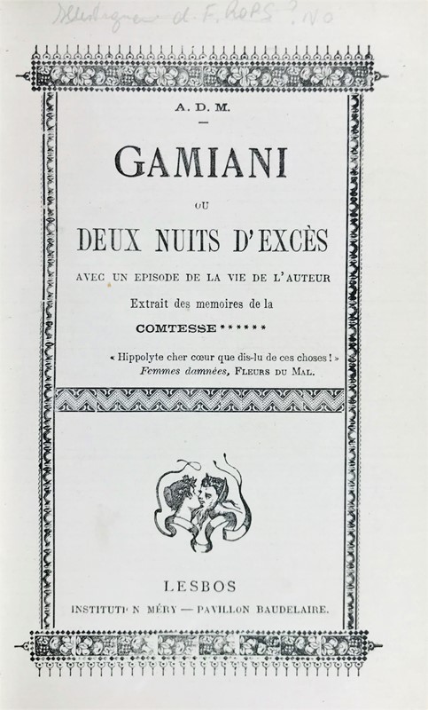 Erotic. DE MUSSET. Gamiani ou deux nuits d’exc&#232;s.  - Auction RARE  [..]