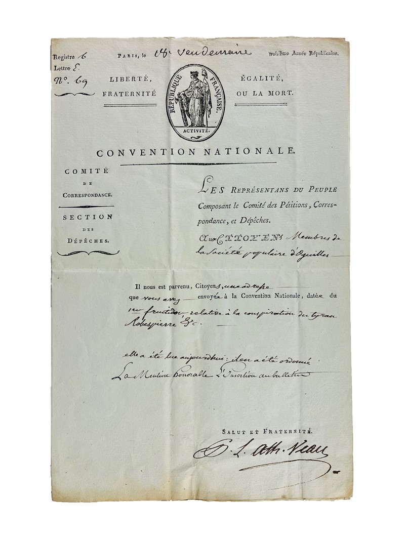 Against Robespierre. VEAU DE LAUNAY. Comit&#233; de Correspondance de la Convention  [..]