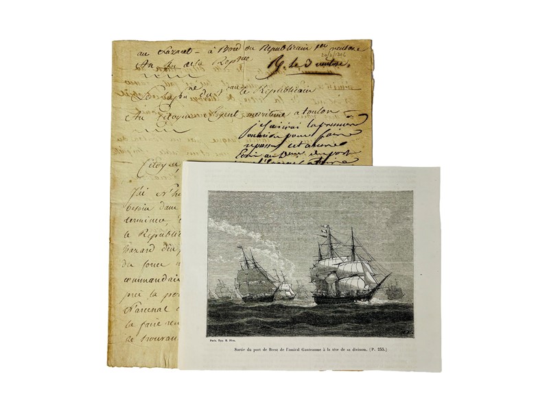 GANTEAUME. Lettera autografa e una incisione in acciaio.  (1796)  - Auction RARE  [..]