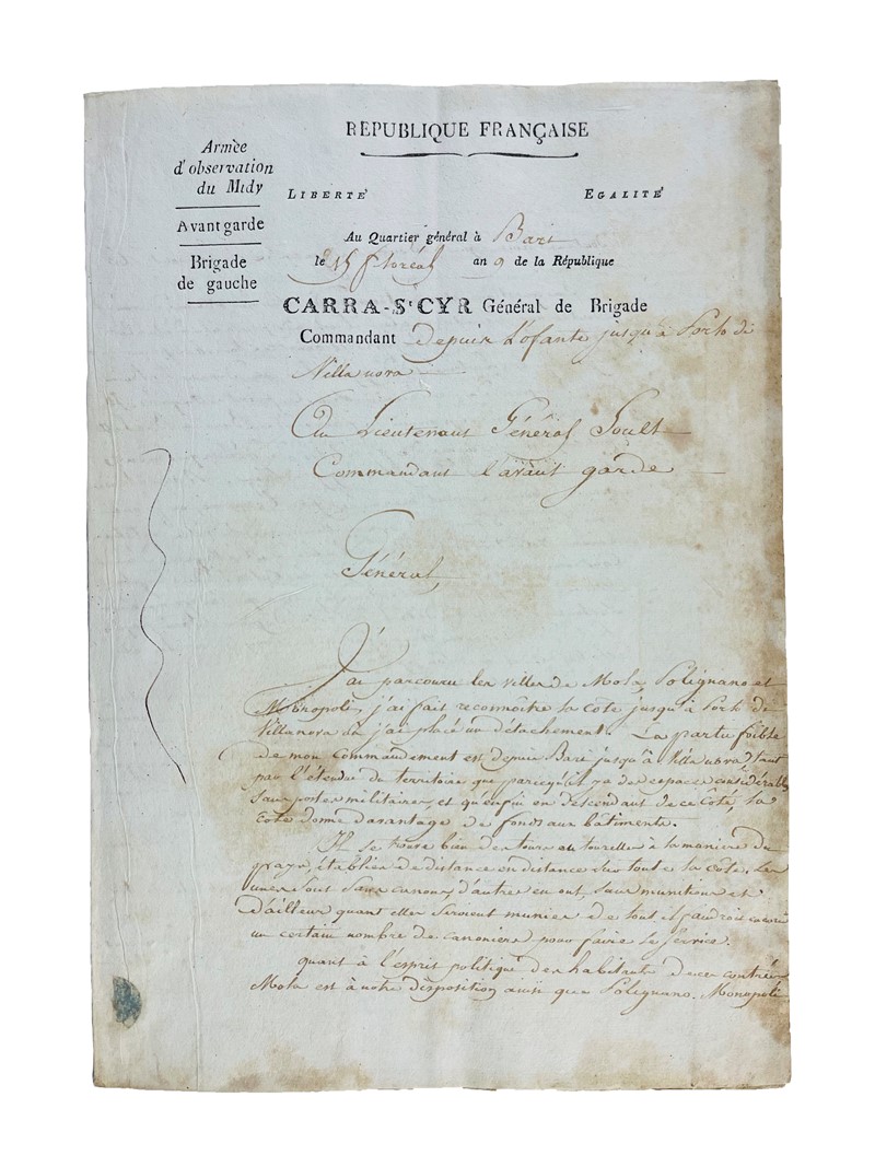 Marine. CARRA SAINT CYR. Arm&#233;e d&#39;Observation du Midy. Lettera firmata.  [..]