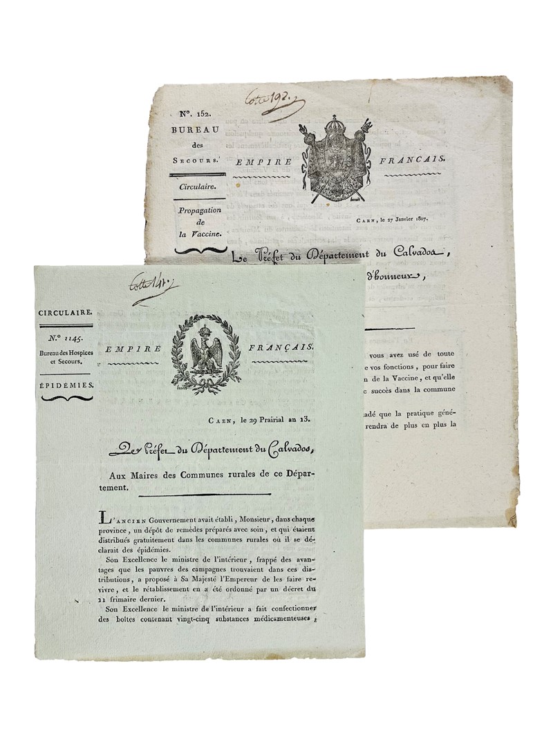 Vaccination. Due circolari a stampa del Prefetto di Calvados Caffarelli sulla vaccinazione.  [..]