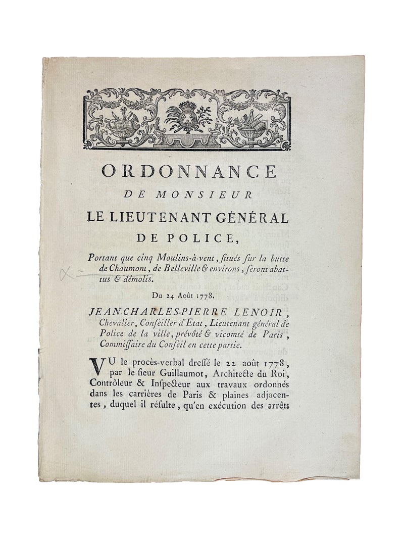 Administration. Ordonnance de Monsieur Le Lieutenant General de Police, Portant  [..]