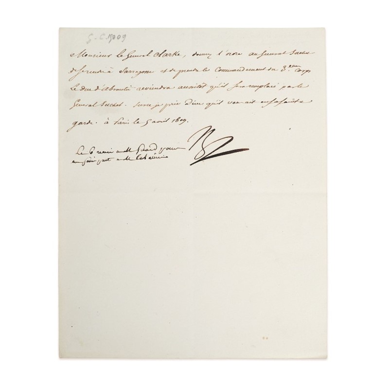 NAPOLEONE BONAPARTE. Lettera firmata al Ministro della Guerra Henri-Jacques-Guillaume  [..]