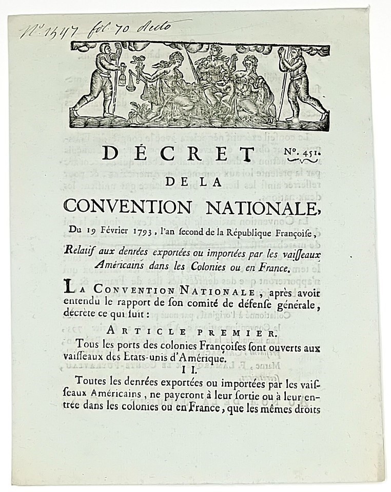 Trade with the United States of America. D&#233;cret de la Convention Nationale,  [..]