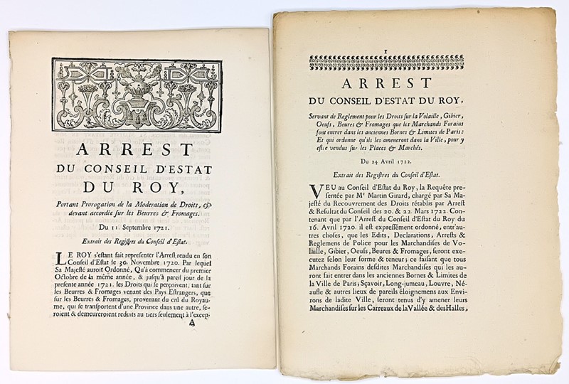 Gastronomy. Lot of two pamphlets on butter and cheese.  (1721-40)  - Auction RARE  [..]