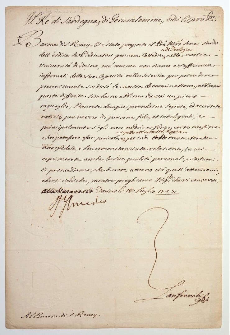 VITTORIO AMEDEO II of Savoy. Autograph letter to Baron of St. R&#233;my.  (1727)  [..]