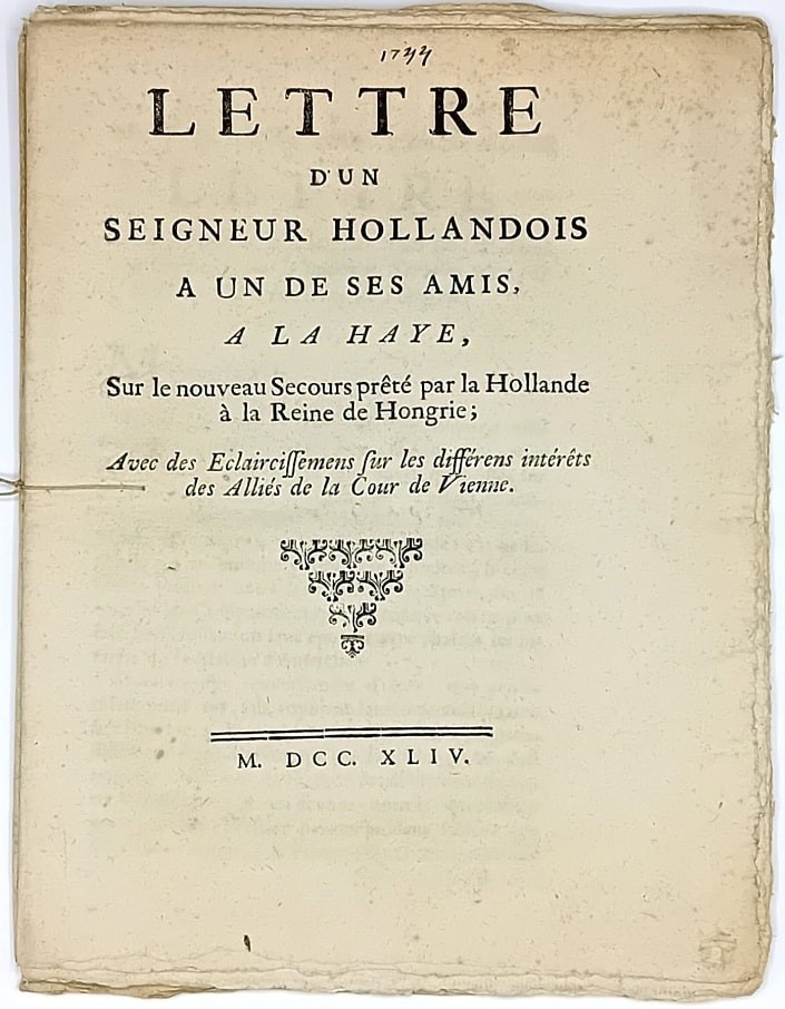 War of the Austrian Succession. LAMBERT. Lettre d’un Seigneur Hollandais &#224;  [..]