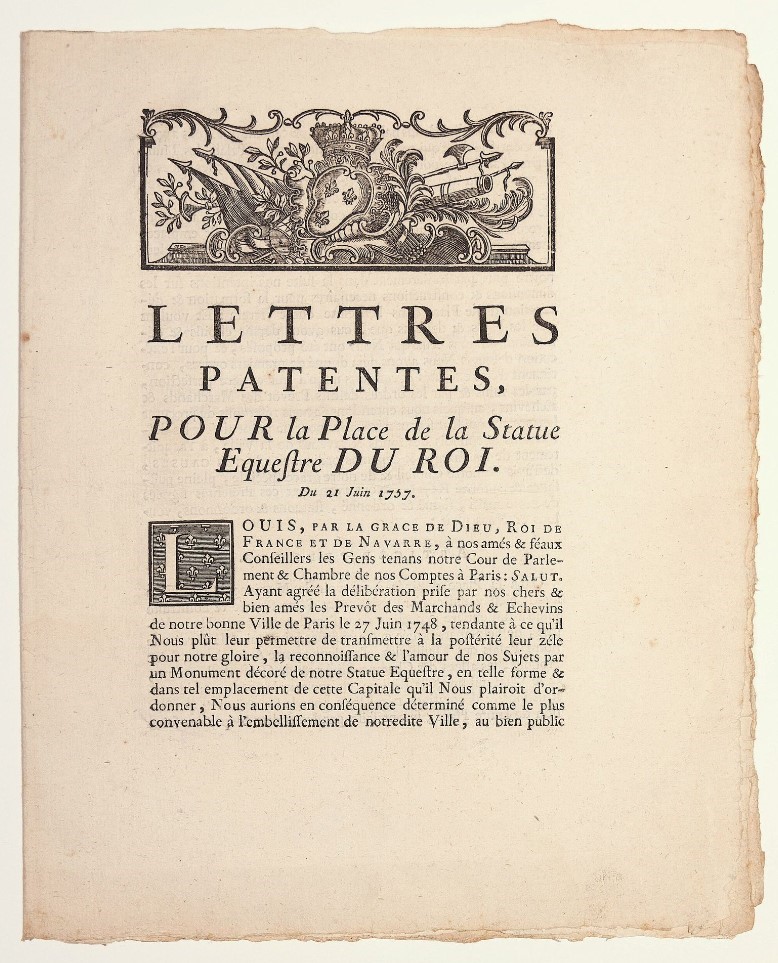 Equestrian statue of LOUIS XV. Lettres patentes pour la Place de la Statue &#201;questre  [..]