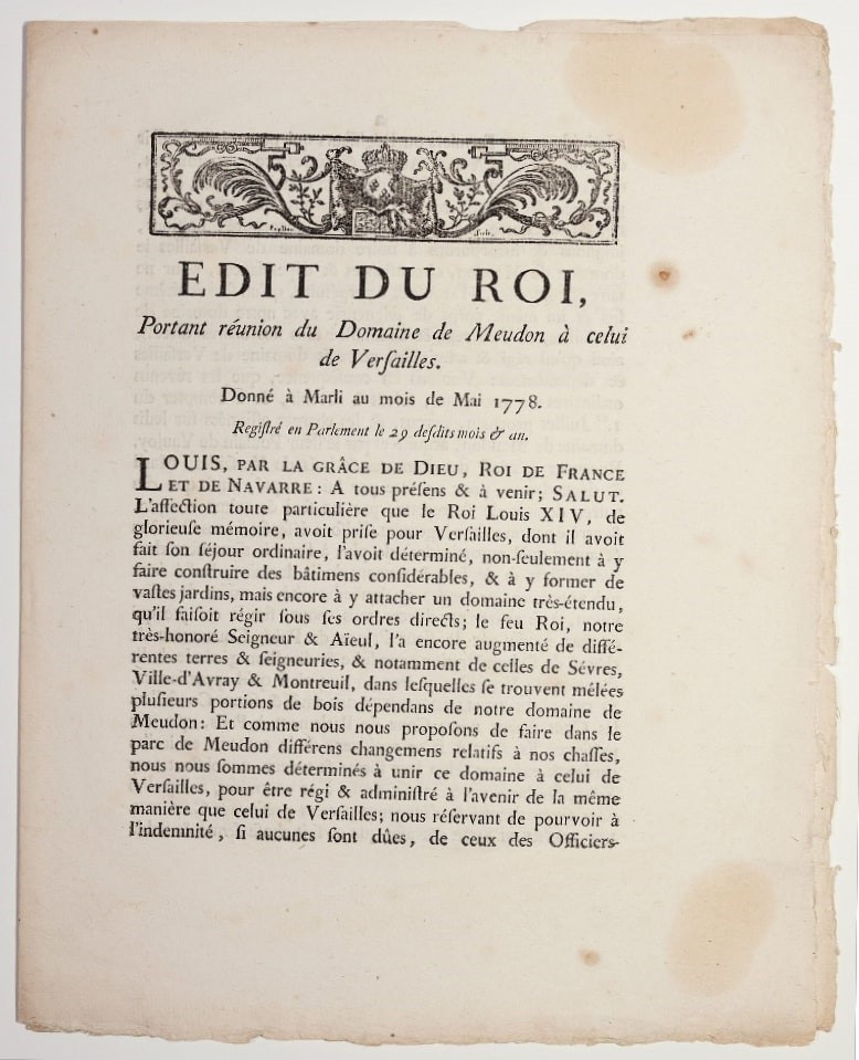 Louis XVI - Extension of the Versailles Estate. &#201;dit du Roi portant r&#233;union  [..]
