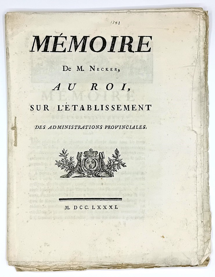 Economy. NECKER. M&#233;moire de M. Necker, au Roi sur l’&#233;tablissement  [..]