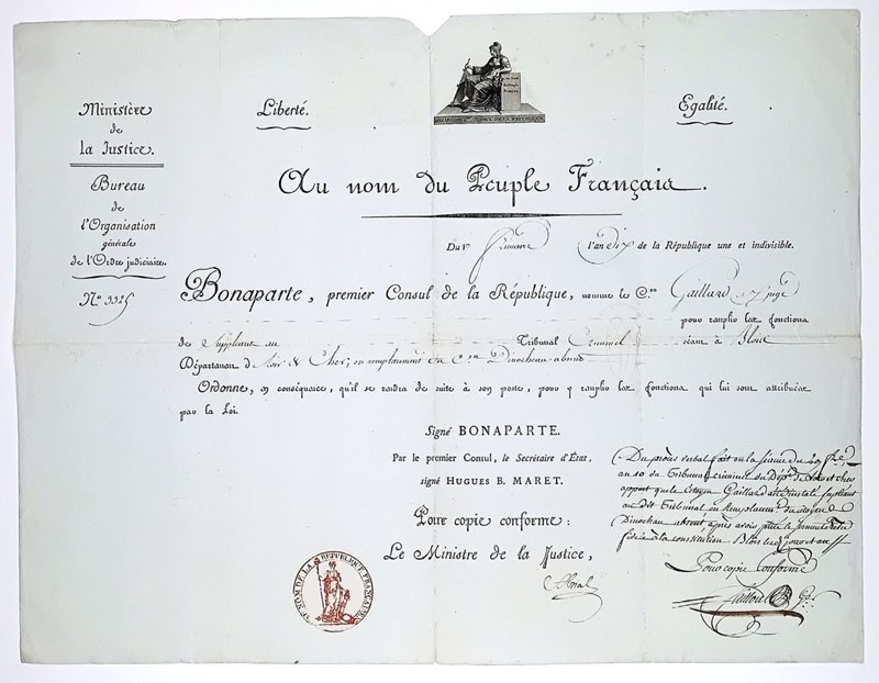 Criminal Justice - NAPOLEONE BONAPARTE. Patent as a deputy at the Criminal Court  [..]