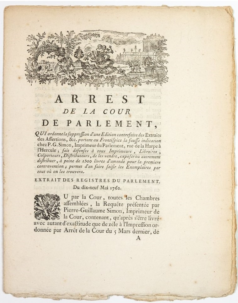 Copyright Law. Arrest de la Cour de Parlement, qui ordonne la suppression d’une  [..]