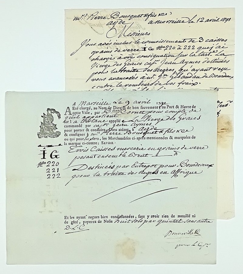 Slave Trade. Two handwritten documents on black slave trade.  (1791)  - Auction  [..]