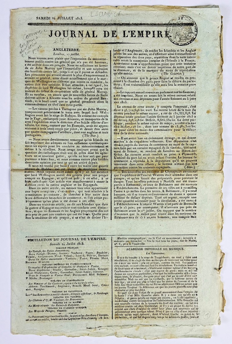 Slavery. WILBERFORCE. Journal de l’Empire. Richiesta di informazioni sulla  [..]