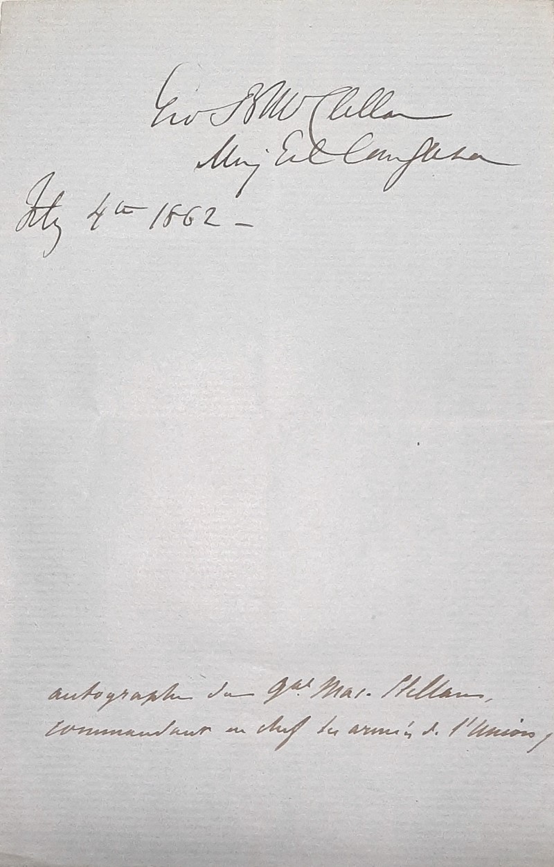 McCLELLAN. Autograph Letter.  (1862)  - Auction RARE BOOKS, PRINTS, DOCUMENTS and  [..]