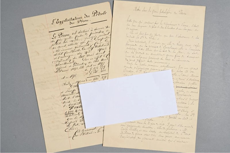 Oil in Peru at the end of the 19th century. Industrial espionage. Lot of 2 manuscripts.  [..]