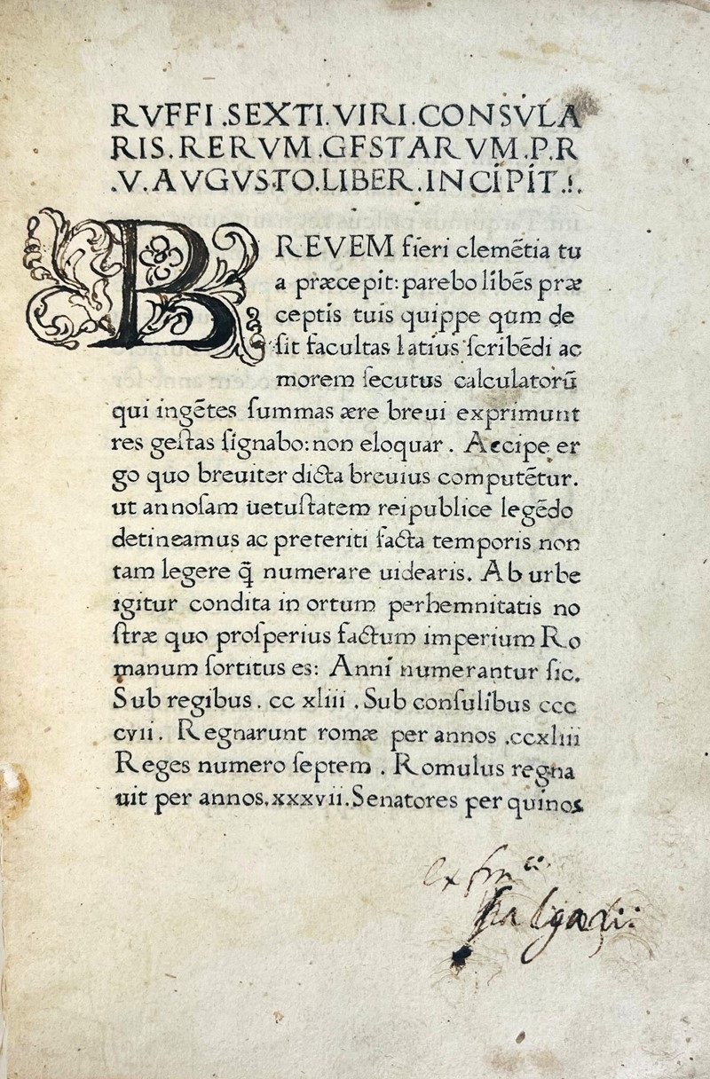 Incunabulum. RUFUS. Ruffi Sexti Viri Consularis rerum gestarum.  (1472)  - Auction  [..]