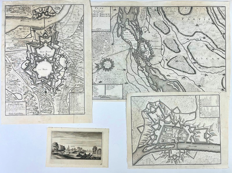 Four engravings depicting plans in German cities and a view of Strasbourg.  - Asta  [..]