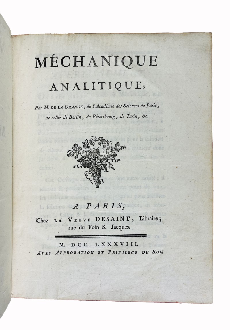 Mechanics. LAGRANGE. Méchanique analytique.  (1788)  - Asta RARE BOOKS,  [..]