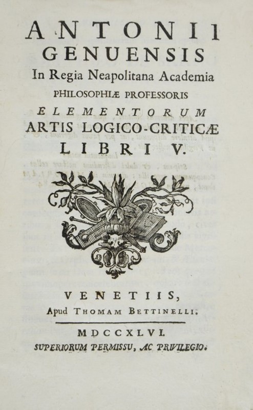 Philosophy and Economy. GENOVESI. Antonii Genuensis in Regia Neapolitana Academia  [..]