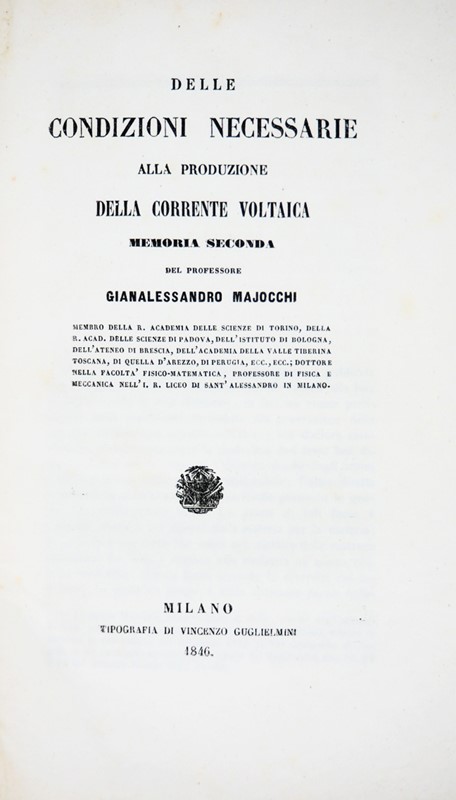 Electricity. MAJOCCHI. Delle condizioni necessarie alla produzione della corrente  [..]