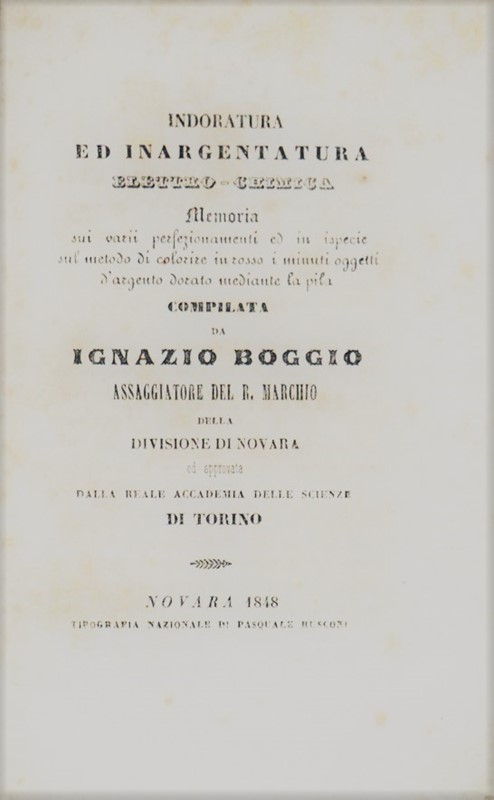 Electrochemistry. BOGGIO. Indoratura ed inargentatura elettrochimica.  - Auction  [..]