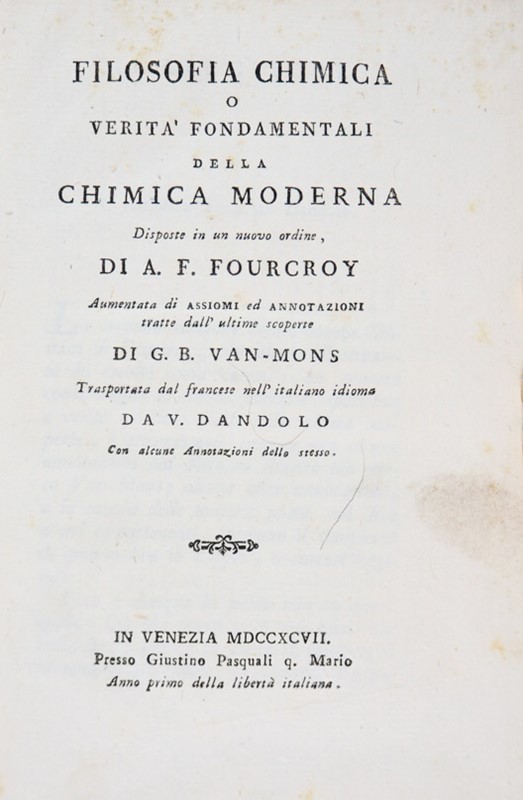 Chemistry. de FOURCROY. Filosofia Chimica...  - Auction FINE RARE BOOKS, ATLASES AND MANUSCRIPTS - Bado e Mart Auctions
