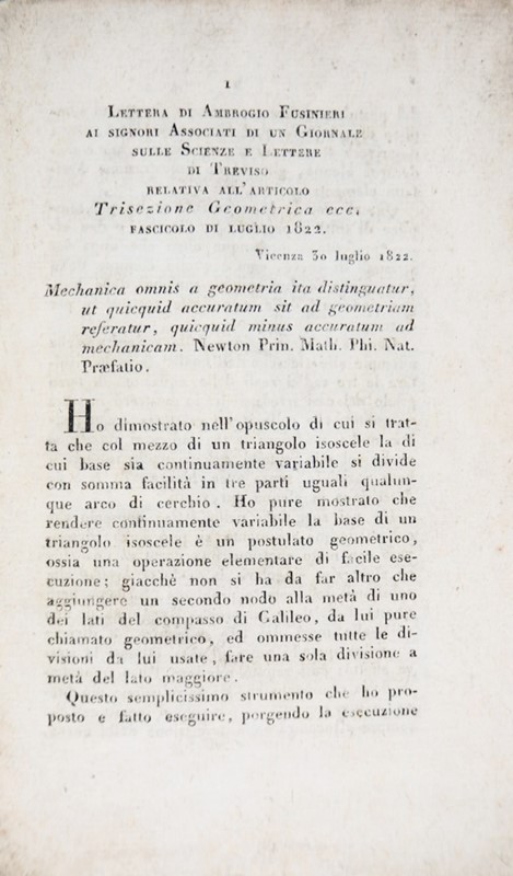 Physics – Mathematics. FUSINIERI. Lettera ai signori associati di un Giornale  [..]