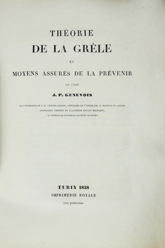 Hailstorm - Lightning protection. GENEVOIS. Th&#233;orie de la Gr&#234;le.  [..]