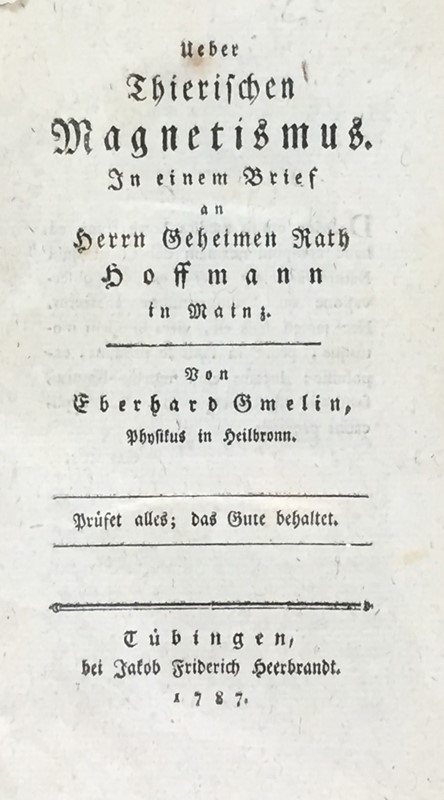 Magnetism. GMELIN. Ueber Thierischen Magnetismus.  - Auction RARE BOOKS & GRAPHIC  [..]