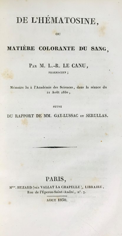 Medicine - Blood Composition. LE CANU. Two works in a volume.  - Auction RARE ANTIQUE  [..]