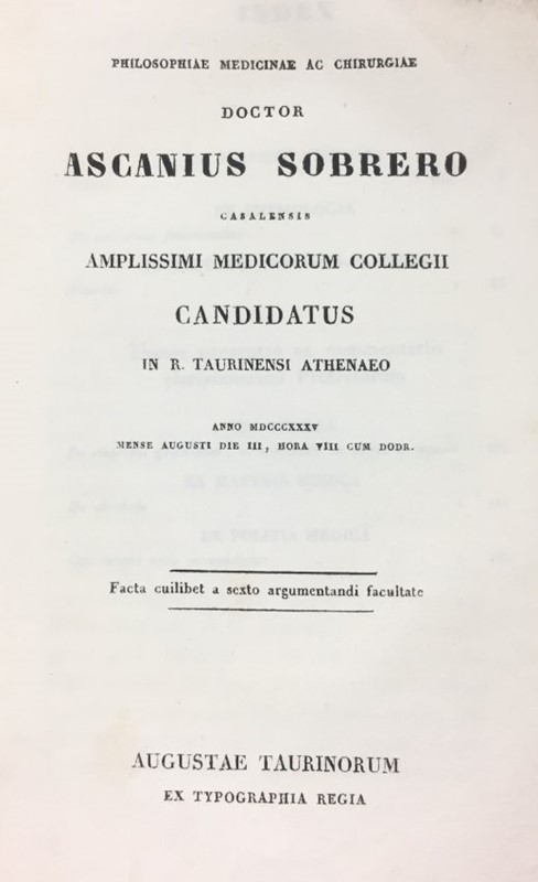 Medicine. SOBRERO. Philosophiae Medicinae ac Chirurgiae.  - Auction RARE ANTIQUE  [..]