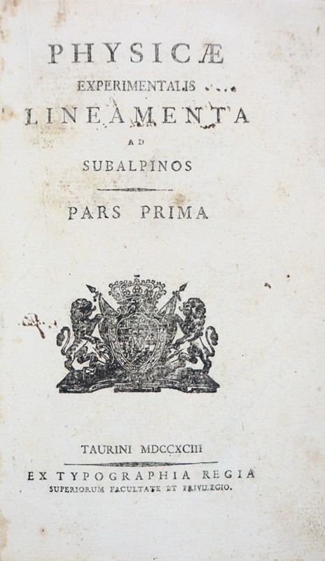 Physics/Mathematics. VASSALLI EANDI. Physicae Experimentalis Lineamenta ad Subalpinos.  [..]