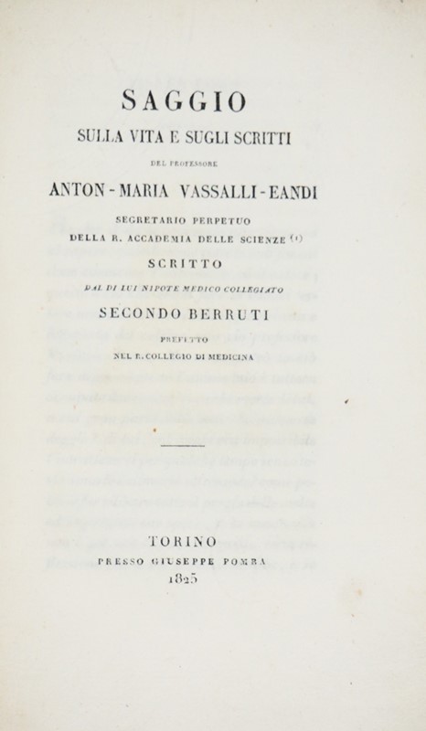 Physics/Mathematics. VASSALLI EANDI - BERRUTI. Saggio sulla vita e sugli scritti  [..]