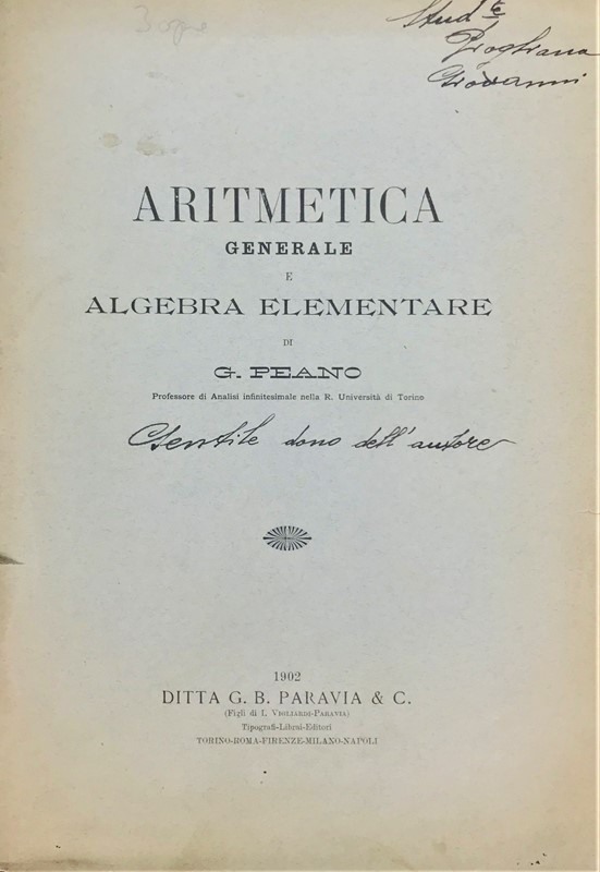 Didactics of mathematics. PEANO. Aritmetica Generale e Algebra Elementare.  - Auction  [..]