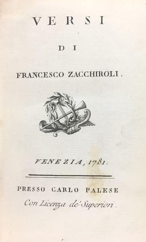 Vaccination. ZACCHIROLI. Versi. 1781.  - Auction RARE BOOKS & GRAPHIC ARTS - Bado e Mart Auctions