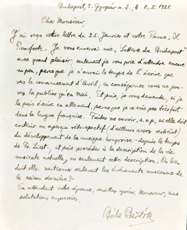 Autograph. Bela Bartok. Lettera.  - Auction Fine Books, Manuscripts, Prints and Autographs - Bado e Mart Auctions
