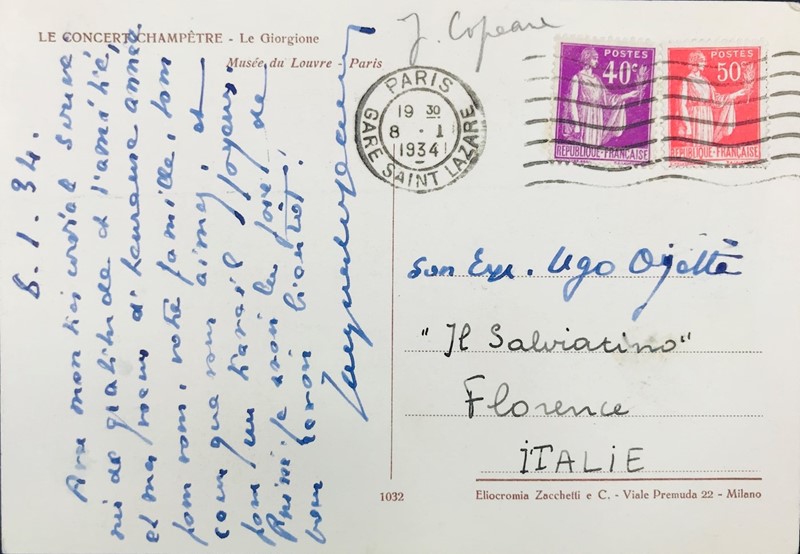 Autograph. Jacques Copeau. Una cartolina con testo in francese.  - Auction Fine Books, Manuscripts, Prints and Autographs - Bado e Mart Auctions