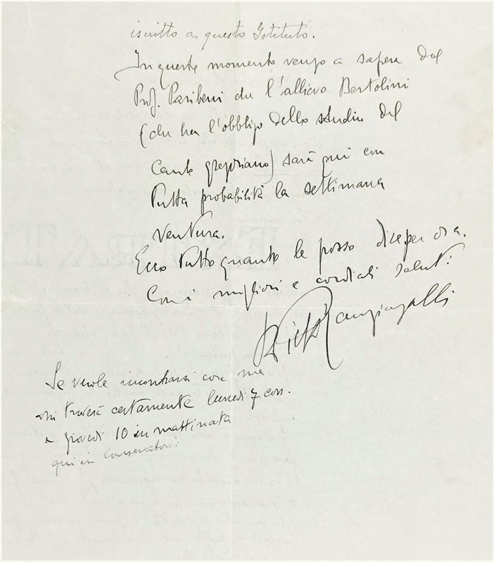 Autograph. Riccardo Pick-Mangiagalli. Lettera.  - Auction Fine Books, Manuscripts, Prints and Autographs - Bado e Mart Auctions