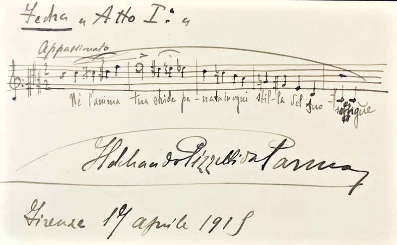 Autograph. Ildebrando Pizzetti. Rigo musicale con testo, dalla Fedra.  - Auction  [..]