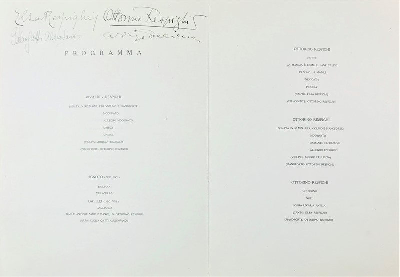 Autographs. Ottorino Respighi. Firma nel Programma di Sala del Concerto di sue composizioni.  [..]