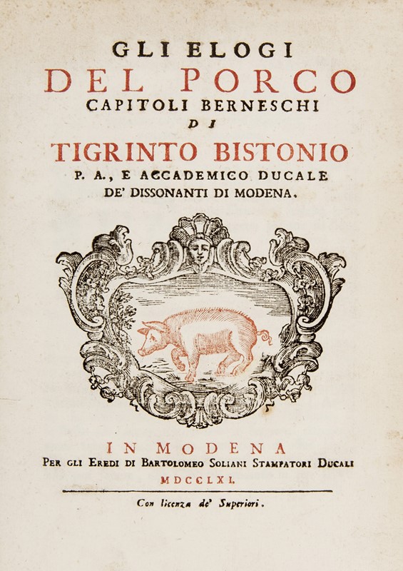 Gastronomy. FERRARI. Gli elogi del porco.  - Auction RARE ANTIQUE & MODERN BOOKS  [..]