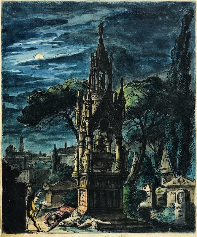 Attribuited to BADIALI. Scenografia “Morte di Romeo e Giulietta”.  -  [..]